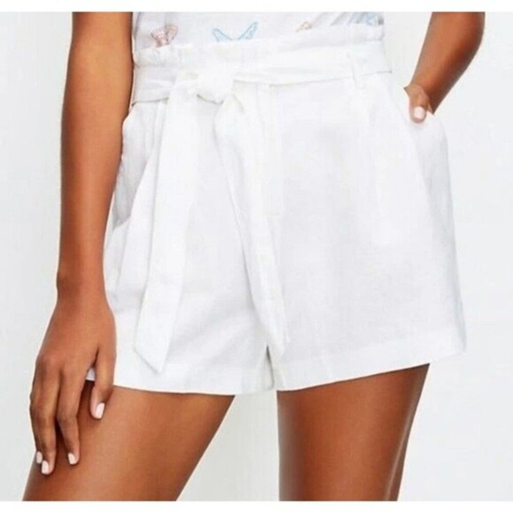 Ann Taylor LOFT  Women’s 100% Linen White HighWaist Belted Skirt Cream Sz S